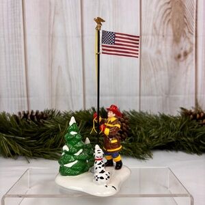 Department 56 Raising the Flag Snow Village Heroic Fireman Vintage 2001 Retired